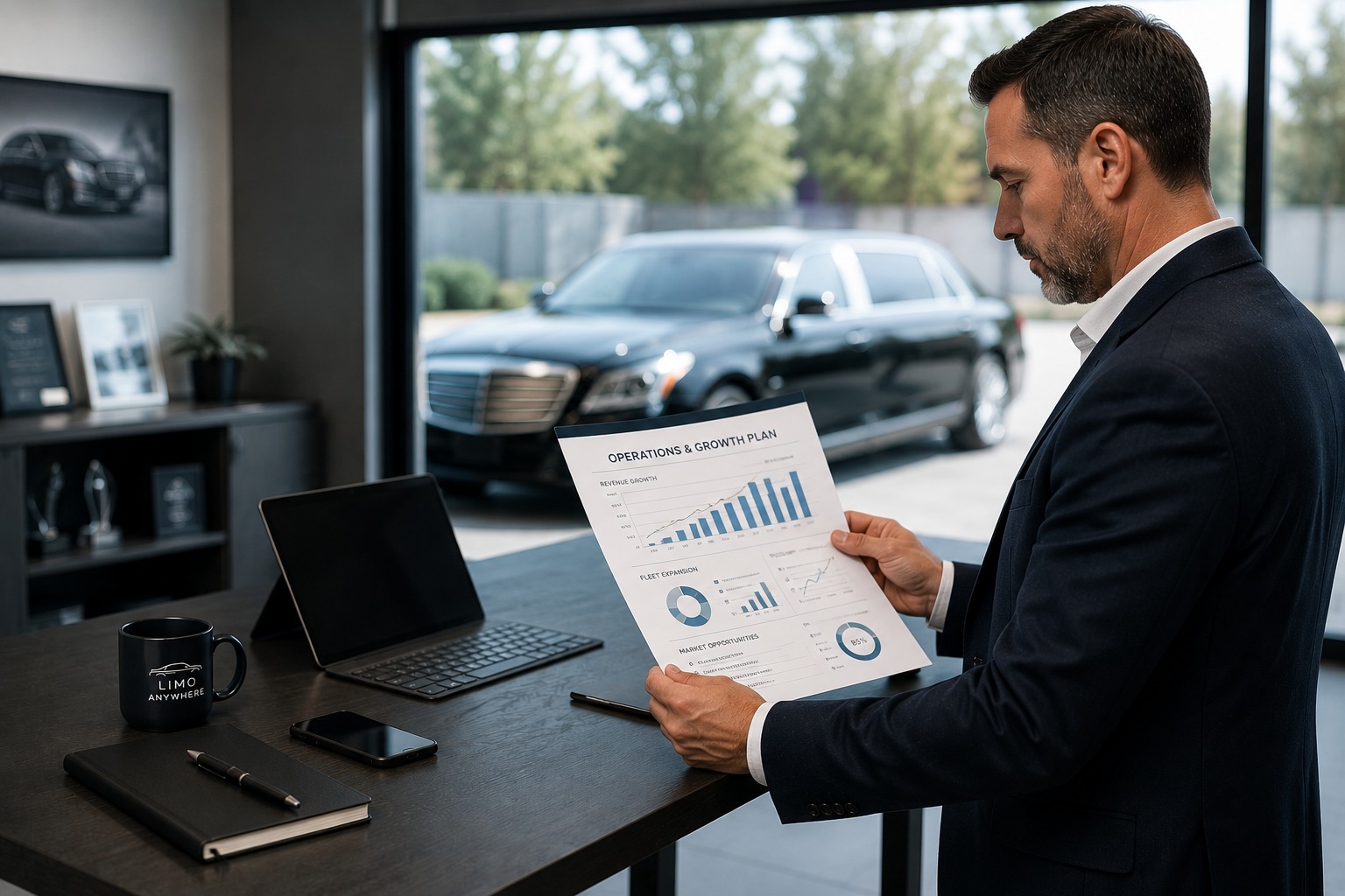 Limo company owner planning operational growth strategy