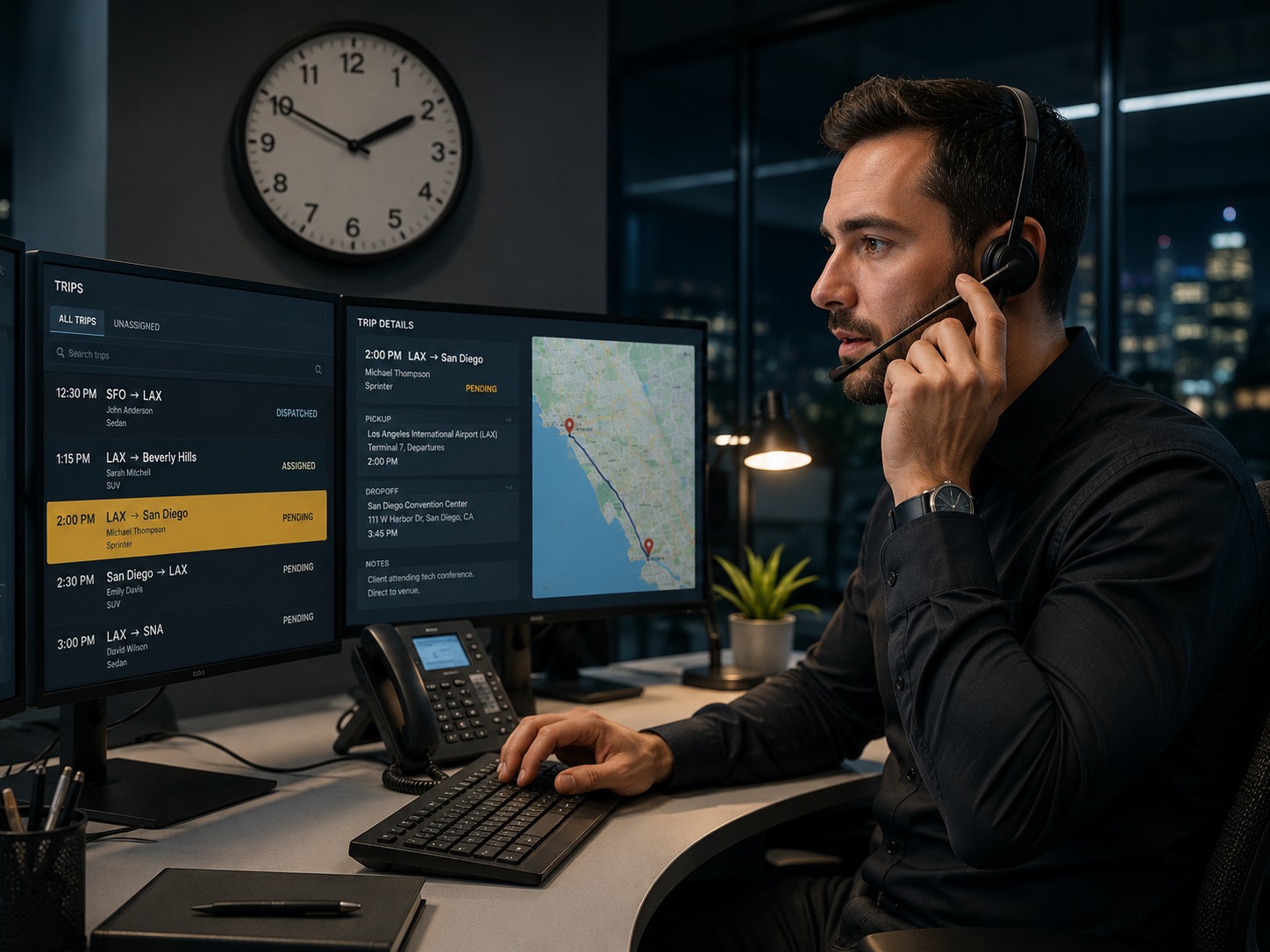 Limo dispatcher handling driver no-show emergency protocol